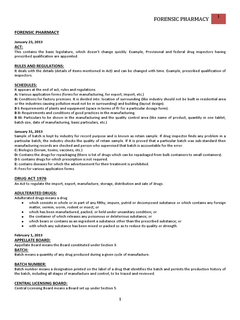 Forensic Pharmacy Regulations Overview | PDF | License | Pharmacy