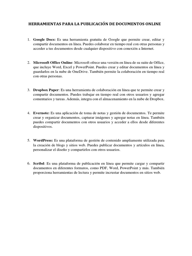 Herramientas para la publicaci n de documentos online pdf