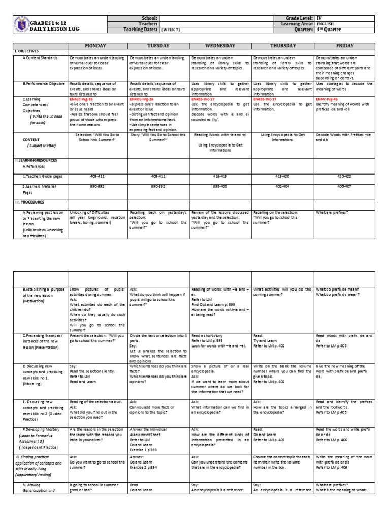 Grade 4 DLL English 4 q4 Week 7 | PDF | Foreign Language Studies ...