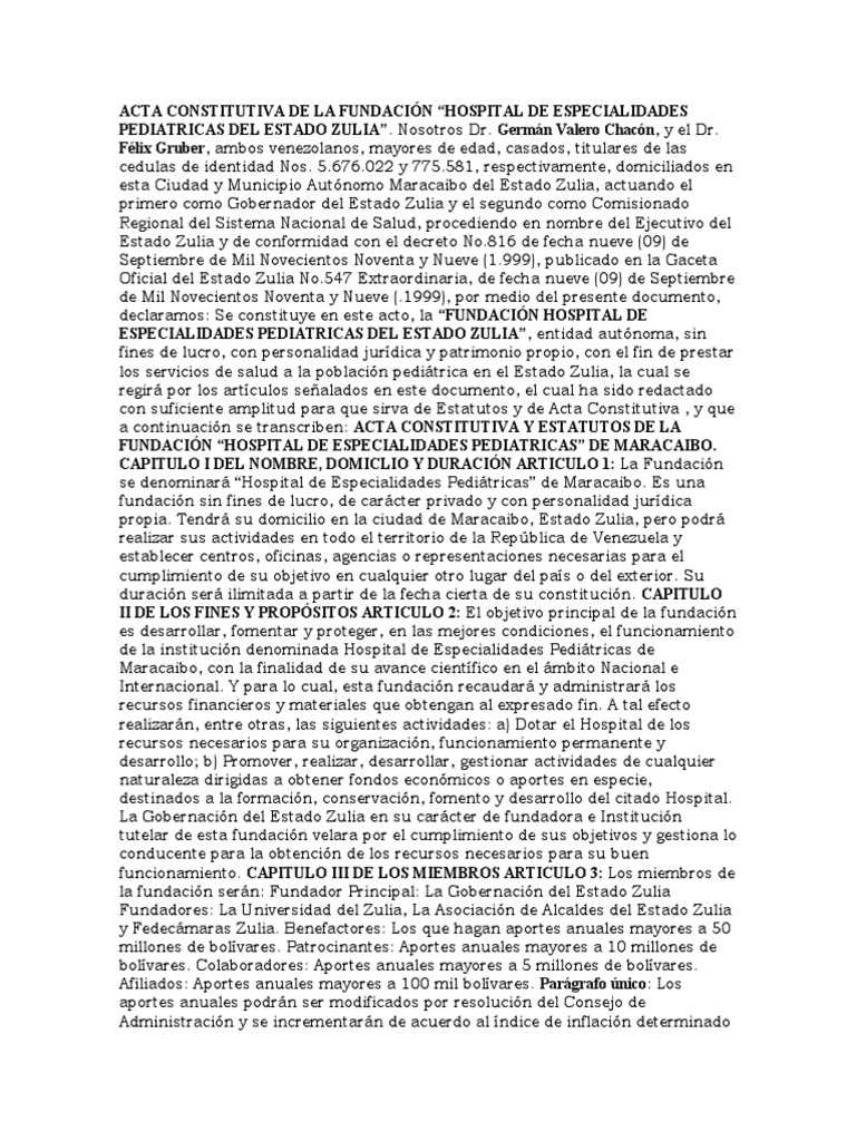 Acta Constitutiva de La Fundación | PDF | Hospital | Presupuesto
