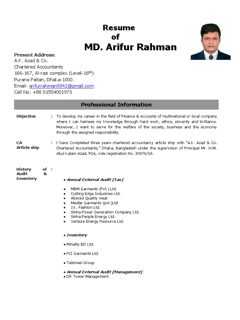 CV of Arifur Rahman | PDF | Audit | International Financial Reporting ...