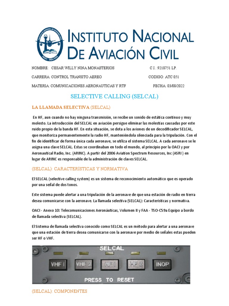 Sistema SELCAL en Aviación | PDF | Telecomunicaciones | Electrónica