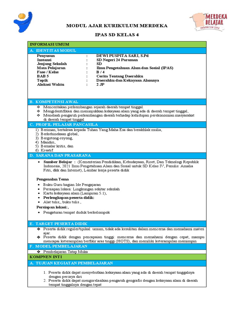 Modul Ajar IPAS Kelas 4 Kurikulum Merdeka | PDF