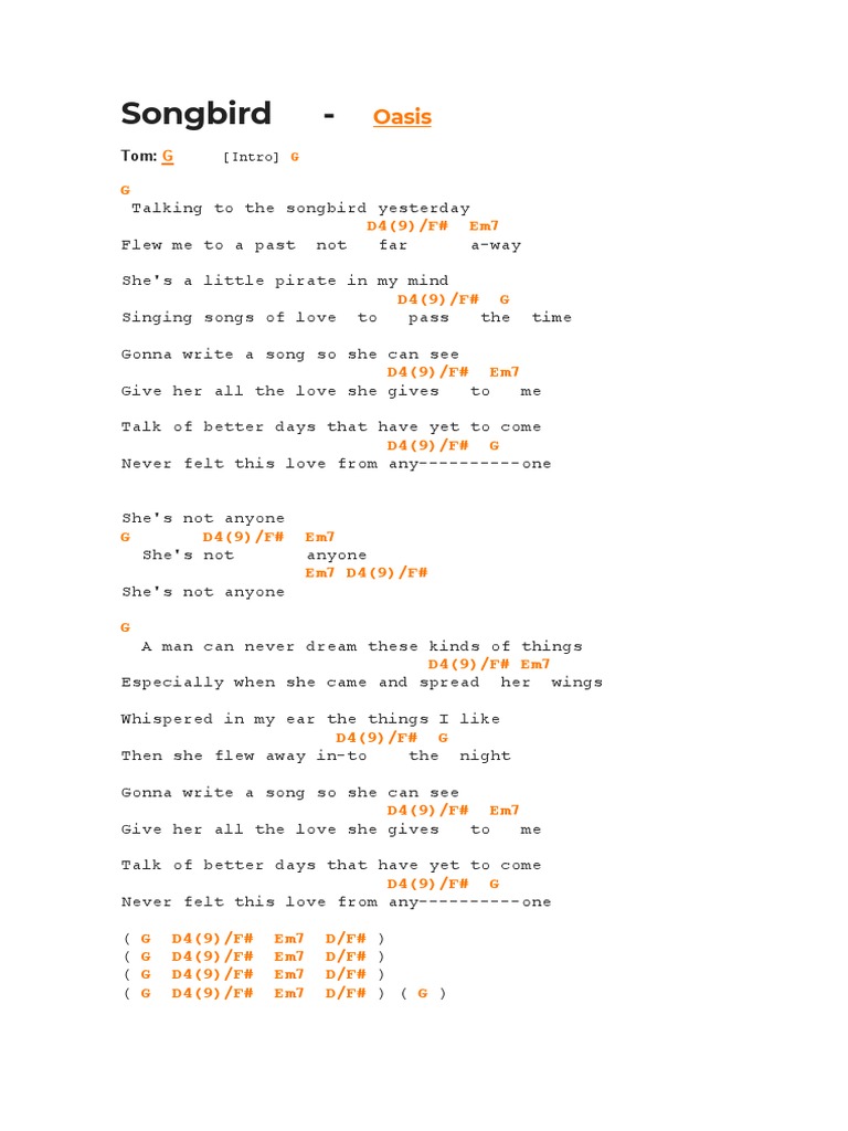 Songbird Lyrics and Chords | PDF