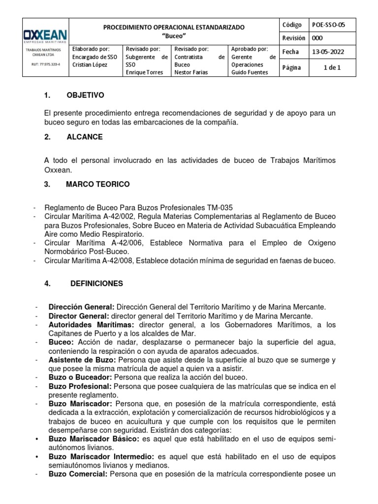 Procedimiento Seguro de Buceo | PDF | Buceo bajo el agua | Mar