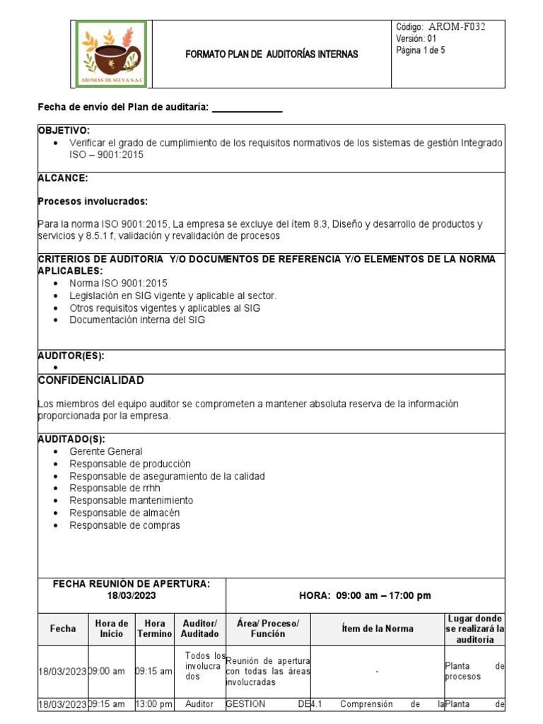 Arom-F032 Plan de Auditoria Internas | PDF | Auditoría | Business