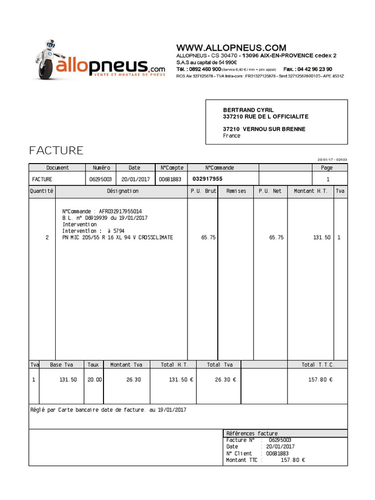 Facture Allo Pneu PDF