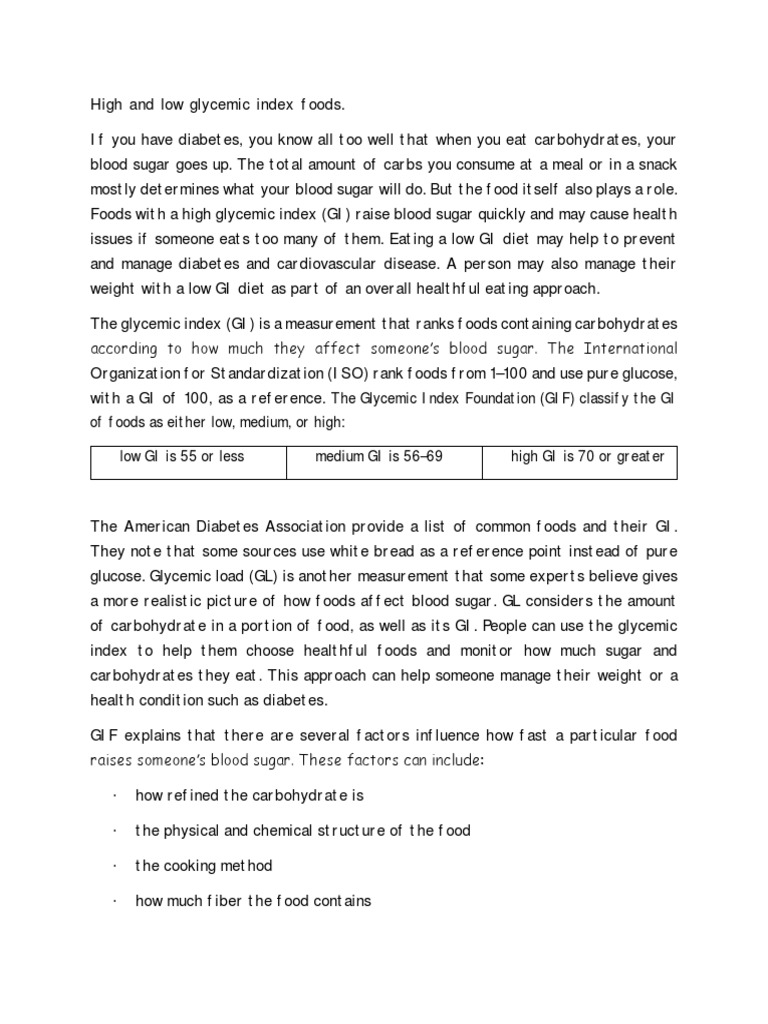 High And Low Glycemic Index Foods Pdf