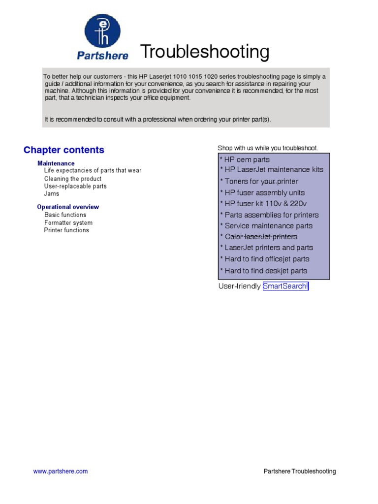 HP LaserJet 1020 Troubleshooting Guide | PDF | Printer (Computing ...