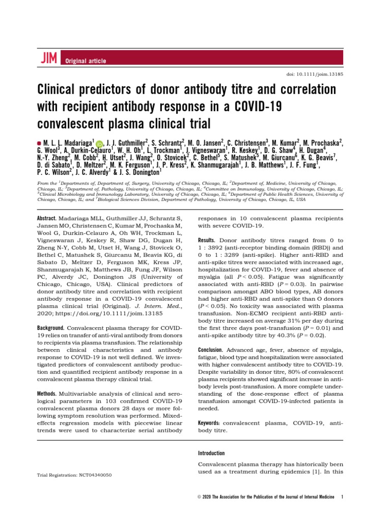Clinical Predictors of Donor Antibody Titre and Correlation With