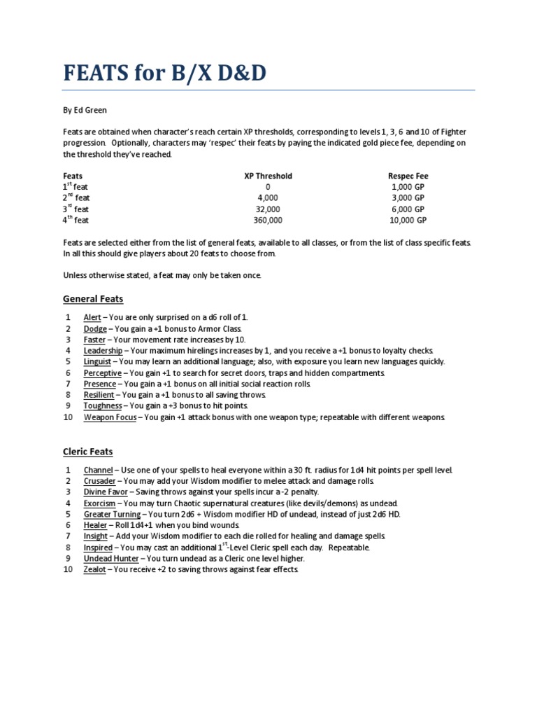 Feats For B-X D&D | PDF