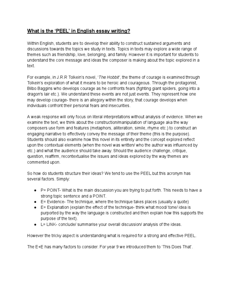 Year 9 PEEL Paragraph Guide PDF