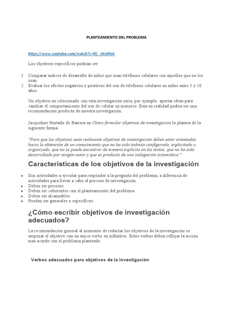 Explicaciones Planteamiento Del Problema | PDF