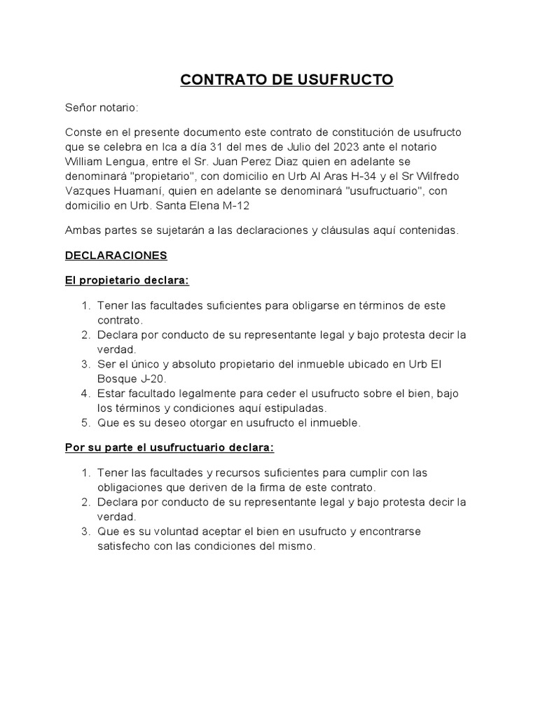 Contrato De Usufructo Ejemplos De Metafora