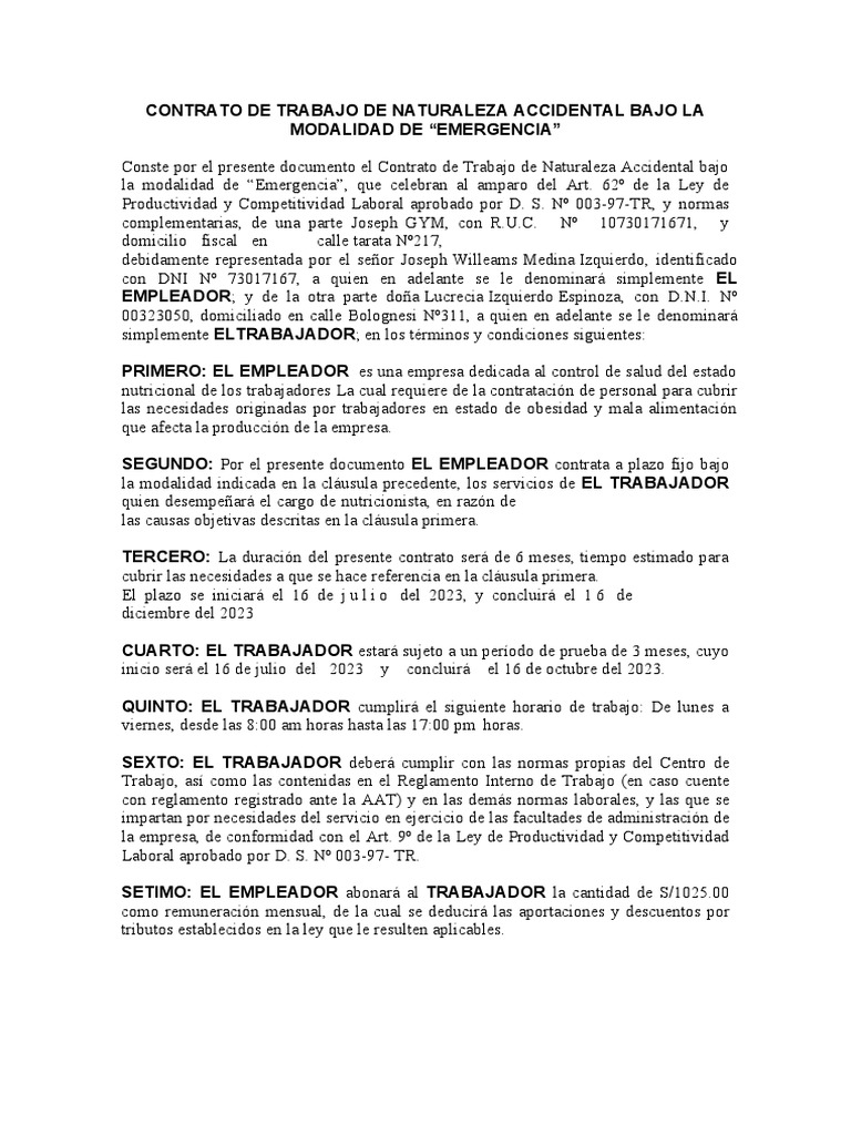 Contrato de Emergencia | PDF | Derecho laboral | Economias