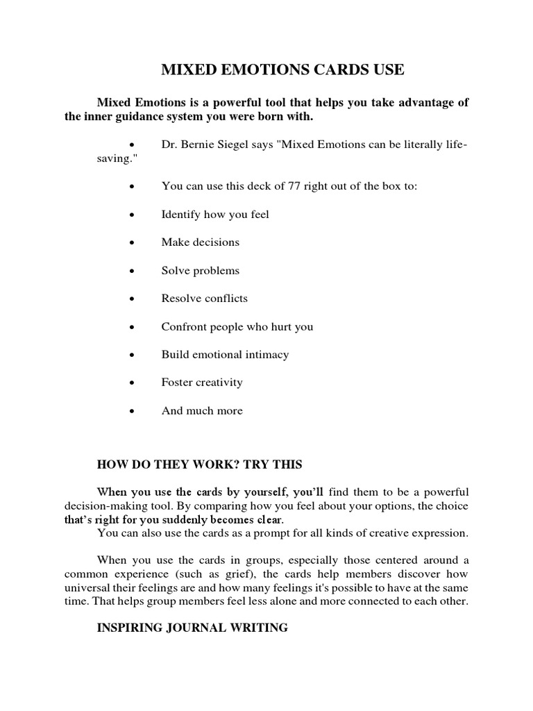 Mixed Emotions Cards Use PDF Feeling Emotions