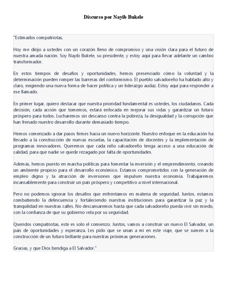 Discurso Por Nayib Bukele PDF
