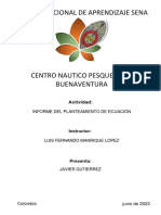 Servicio Nacional de Aprendizaje Sena: Informe Del Planteamiento de Ecuación