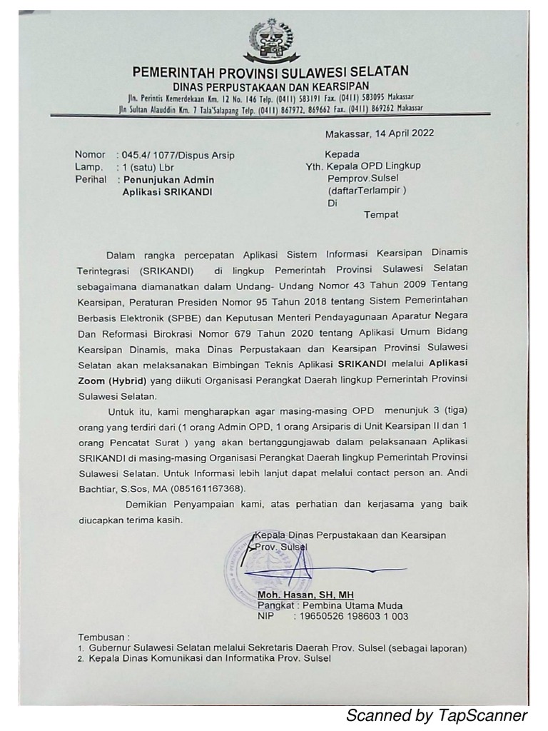 Surat Penunjukkan Admin Apk SRIKANDI PDF