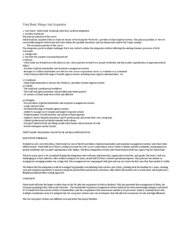 Unity Bank | PDF | Mergers And Acquisitions | Banks
