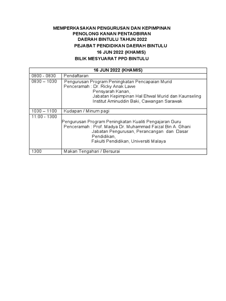 Jadual Program | PDF