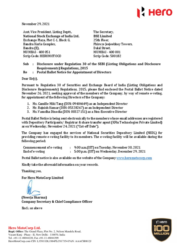 Hero Motocorp LTD.: Regd. Office: The Grand Plaza, Plot No. 2, Nelson ...