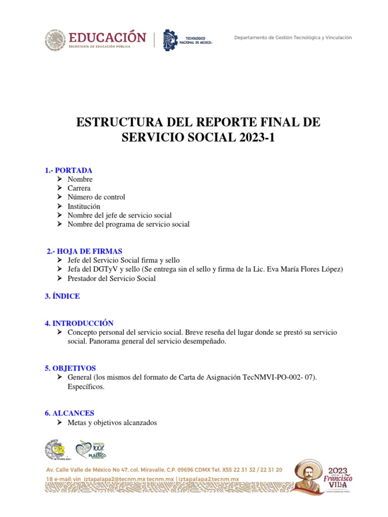 Estructura del Reporte Final de Servicio Social | PDF