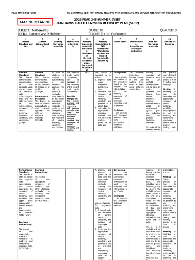 SLRP for Mathematics: Stats & Probability | PDF | Statistics | Data