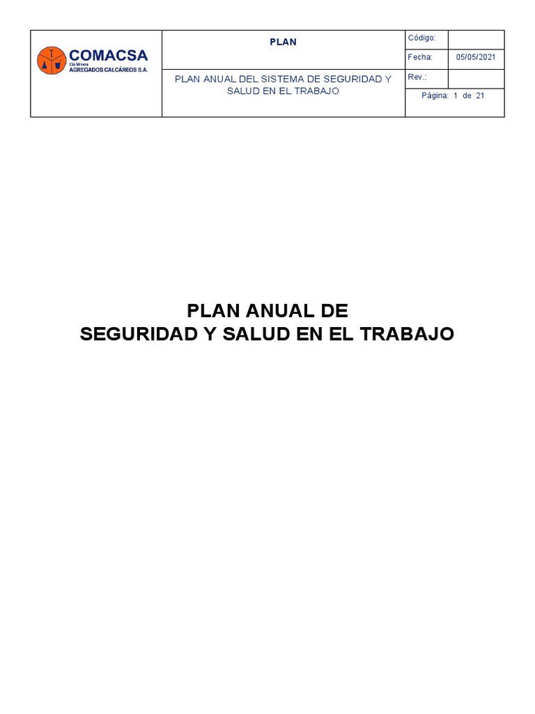 Plan Anual de Seguridad y Salud Laboral | PDF | Seguridad y salud ...