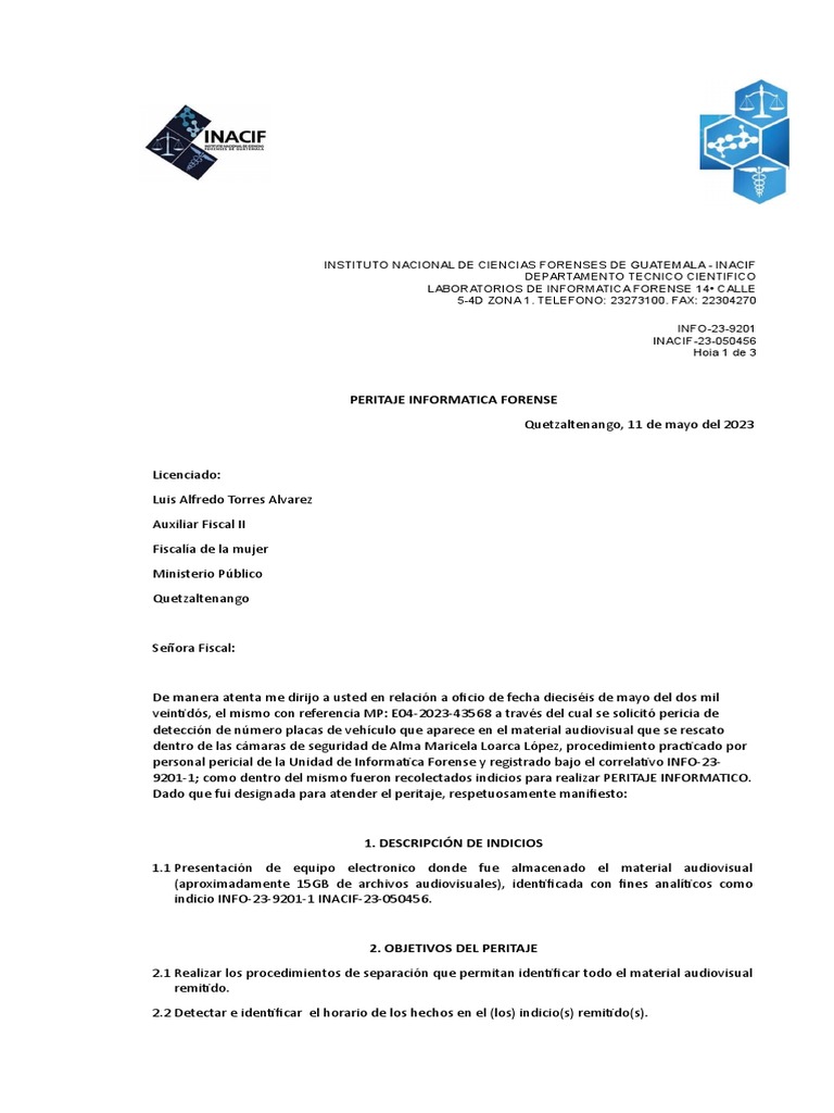 Peritaje Informático Forense INACIF | PDF | Informática forense ...