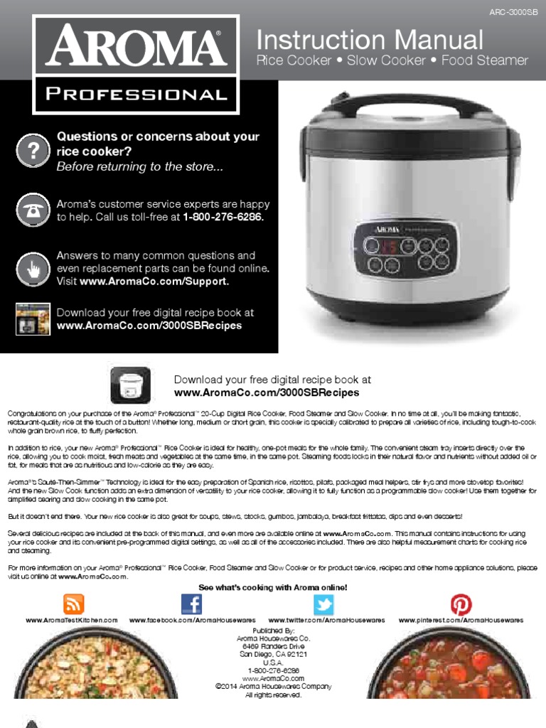 Aroma Arc 3000sb User Manual PDF Rice Saut ing