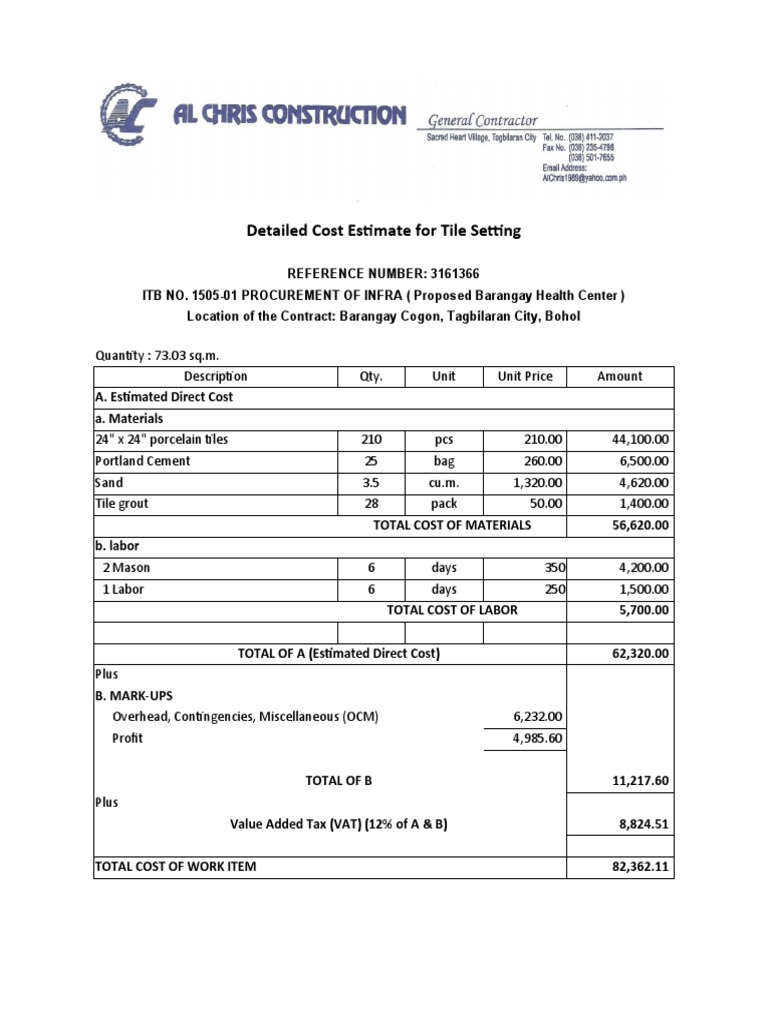 Tile Estimate PDF Cost Business Economics