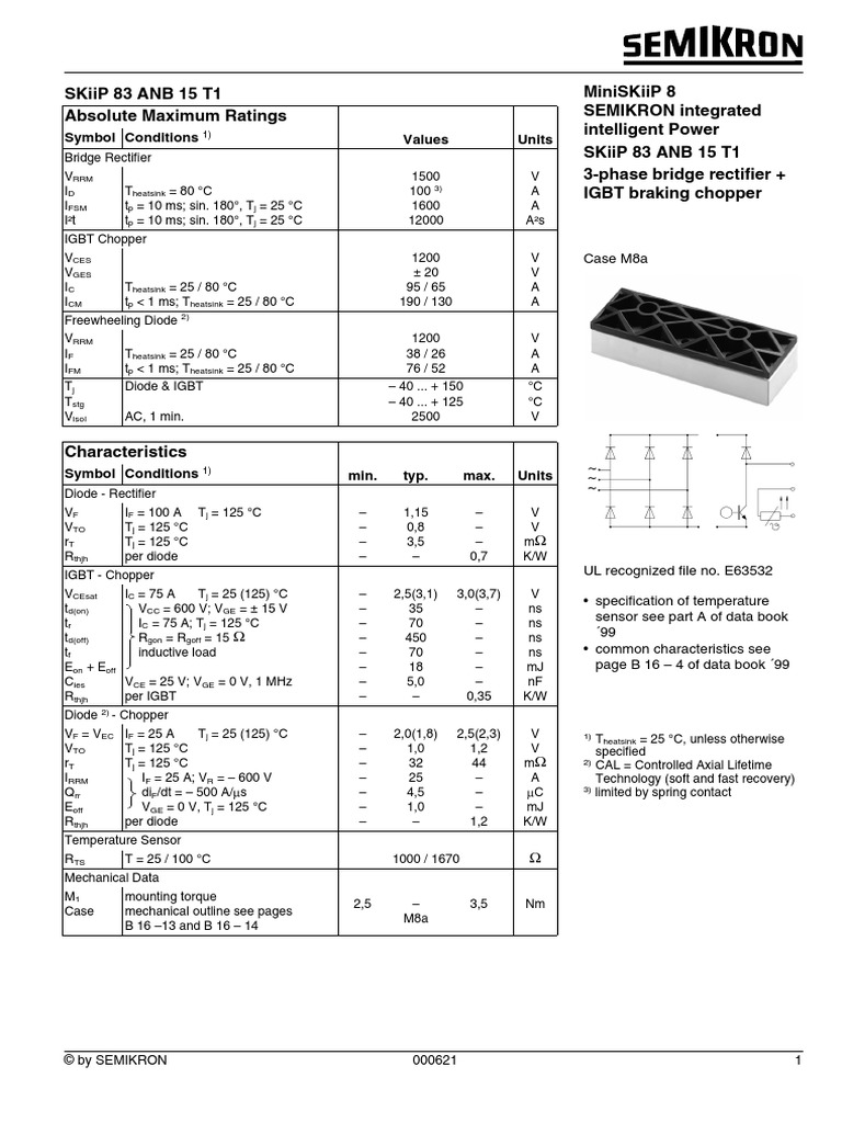 Moduł Ipm Skiip83anb15t5 95a 1200V Seimikron Datasheet | PDF