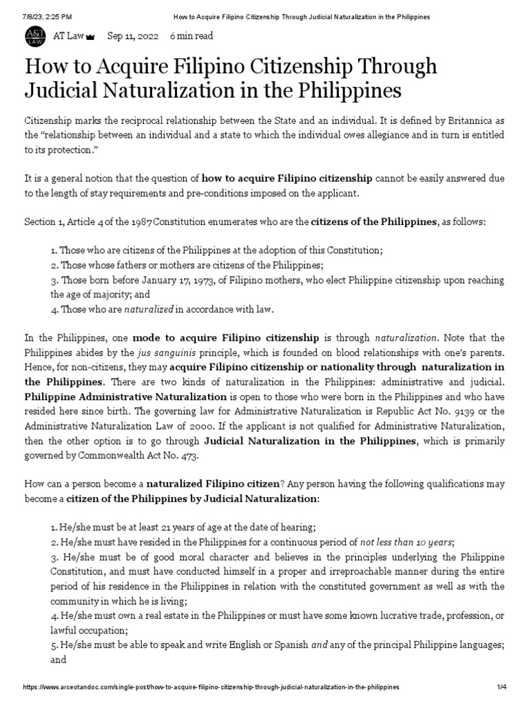 How To Acquire Filipino Citizenship Through Judicial Naturalization in