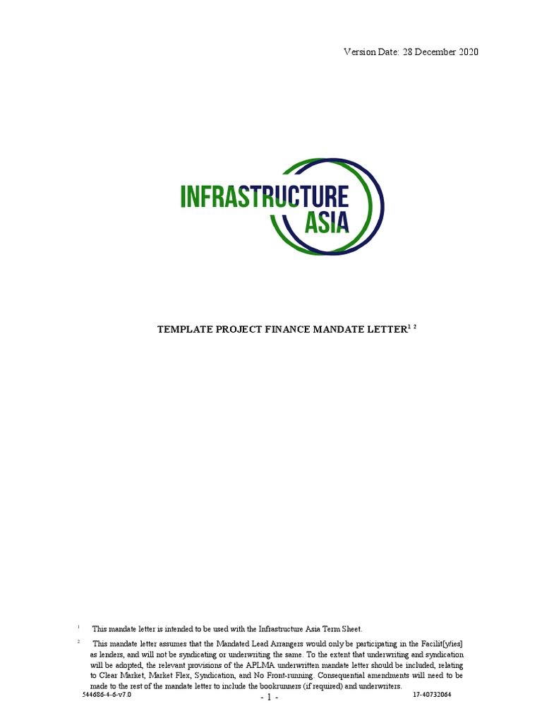 Project Finance Mandate Letter Template | PDF | Indemnity | Debt