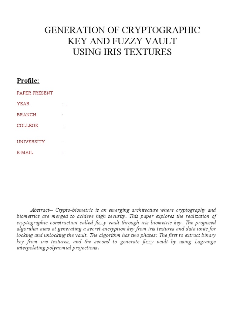 Generation of Cryptographic Key and Fuzzy Vault | PDF | Key ...
