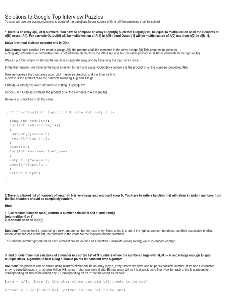 Solutions to google top interview puzzles pdf time complexity