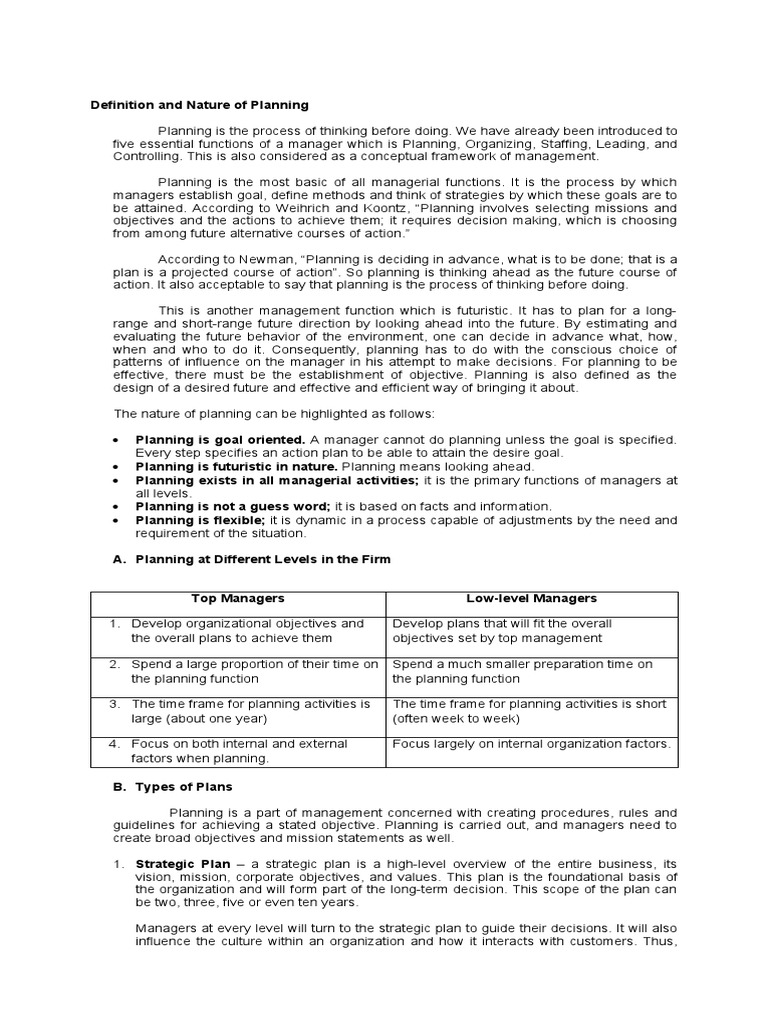 Definition and Nature of Planning | PDF | Planning | Goal