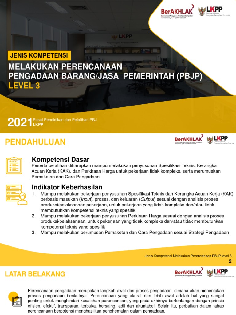 Slide Bahan Ajar - JK Melakukan Perencanaan PBJP Level 3 Versi II | PDF