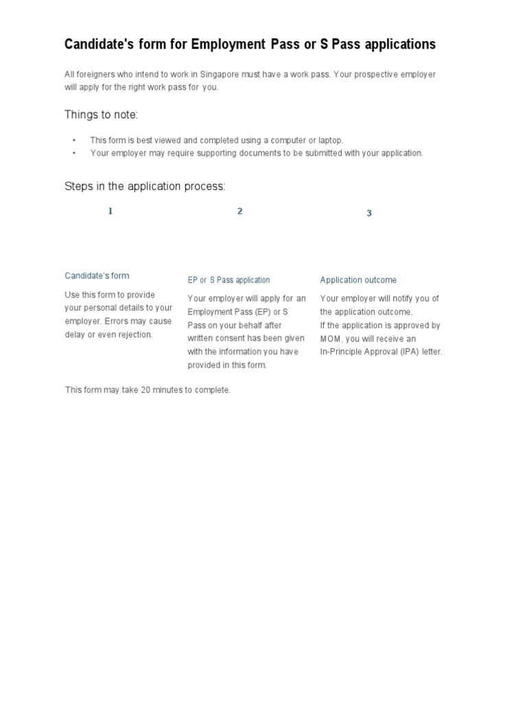 Employment Pass or S Pass Application Form | PDF | Identity Document ...