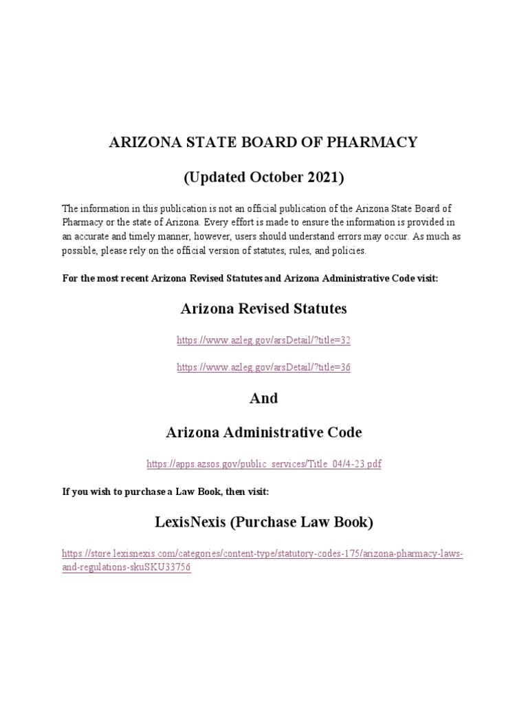 Arizona Law Book PDF Pharmacy Controlled Substances Act