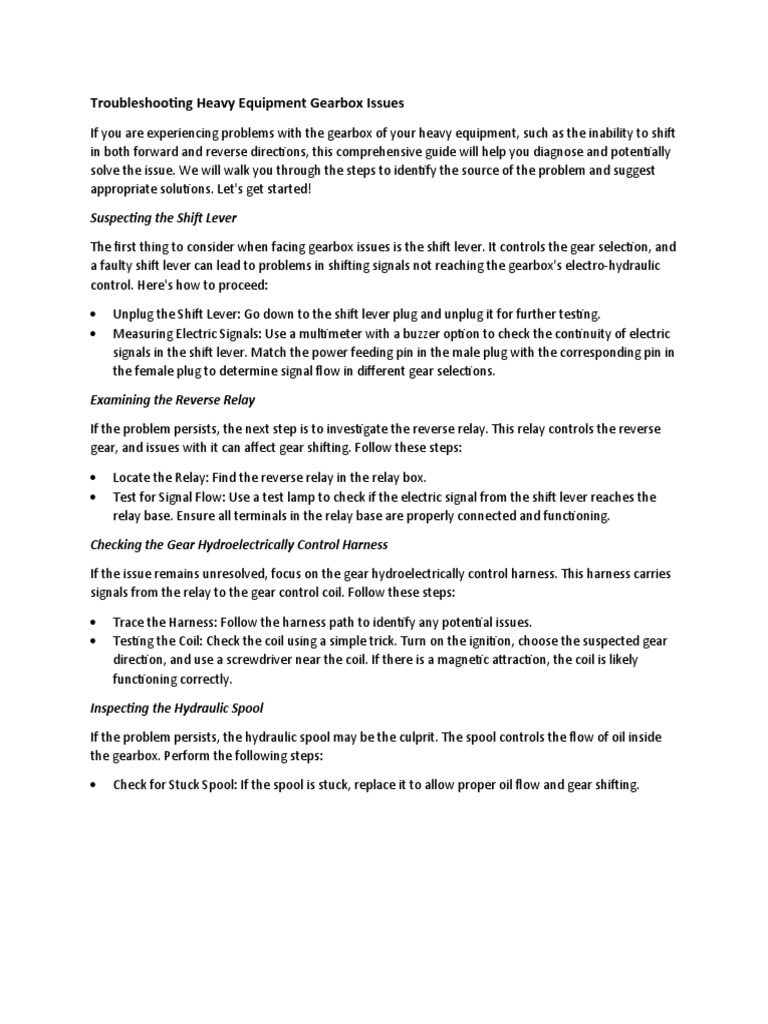 Troubleshooting Heavy Equipment Gearbox Issues PDF Relay