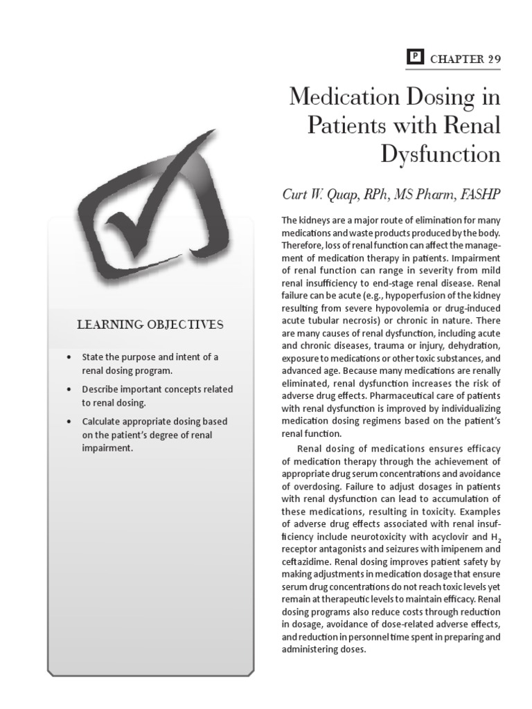ASHP Chapter 29 - Medication Dosing in Patients With Renal Dysfunction ...