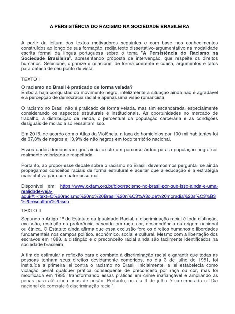A Persistência Do Racismo Na Sociedade Brasileira PDF