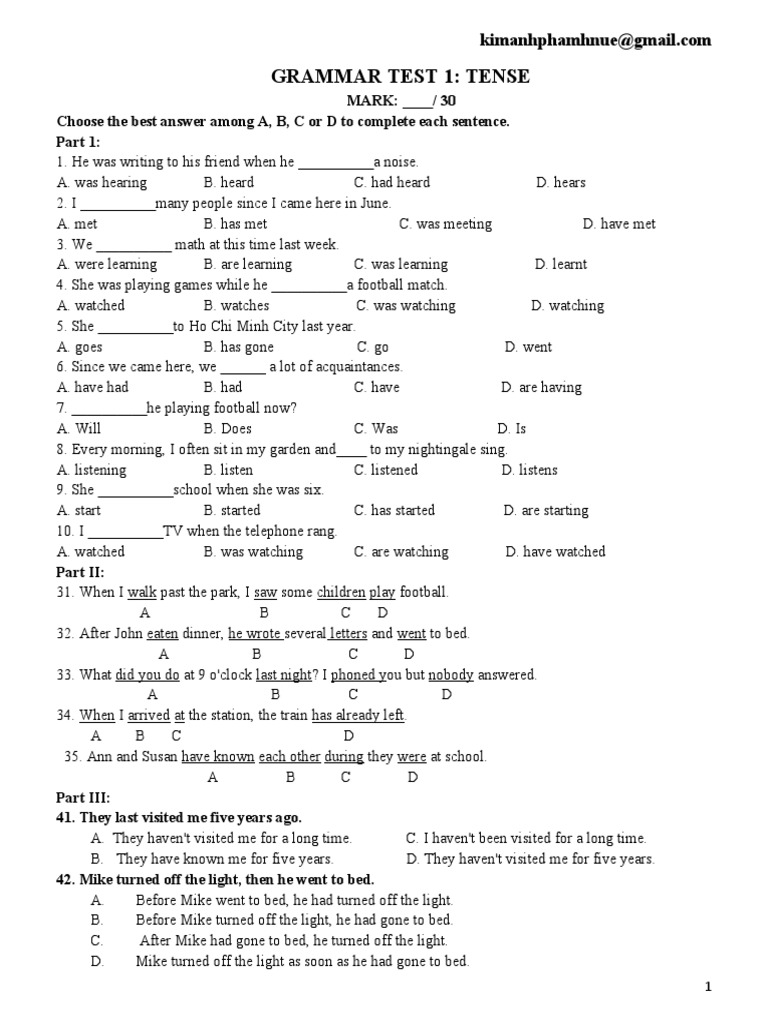 Grammar Test 1 | PDF