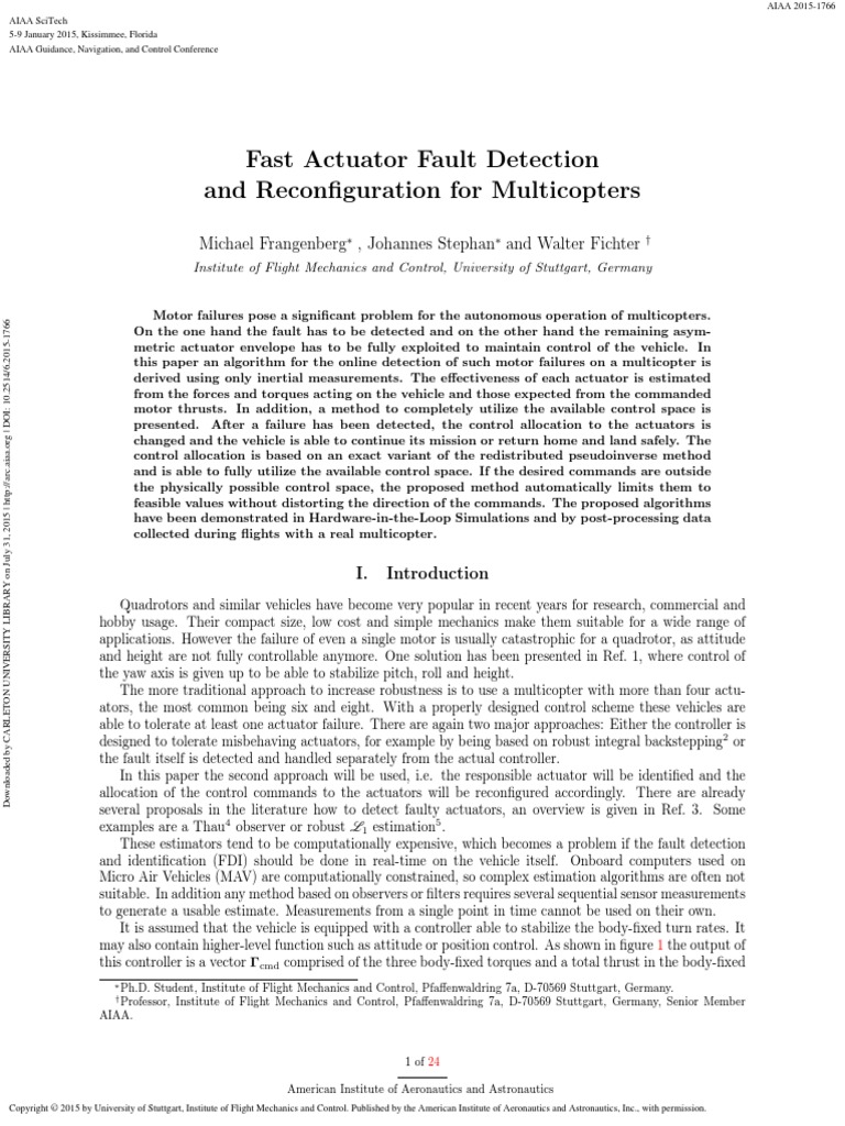2015 Fast Actuator Fault Detection and Reconfiguration For Multicopters ...