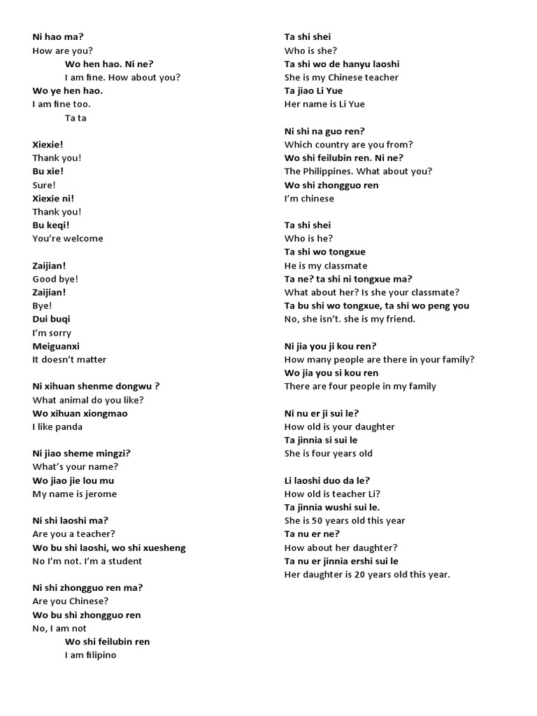 Basic Chinese Conversation Guide | PDF