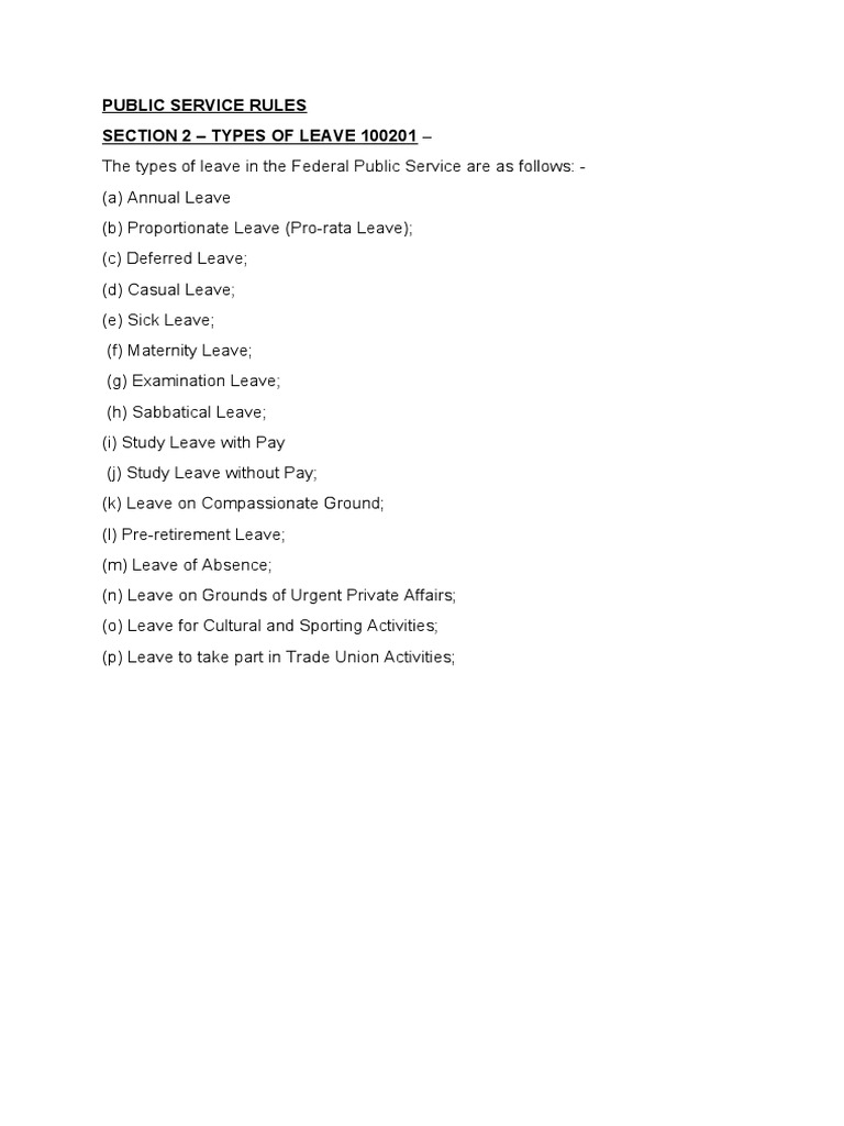 Types of Leave Section 2 Public Service Rules PDF