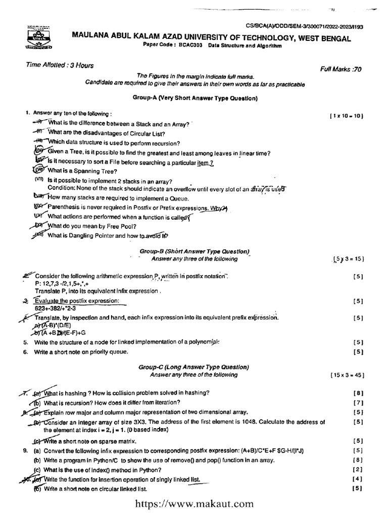 Bca 3 Sem Data Structure and Algorithm Bcac303 2023 | PDF