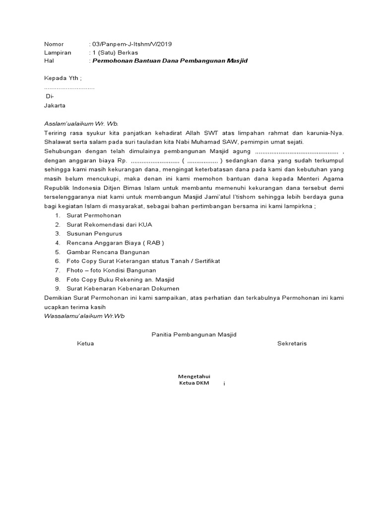 Permohonan Dana Pembangunan Masjid | PDF